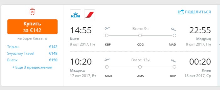 Авіаквитки Київ - Мадрид - Київ