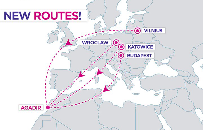 Карта нових маршрутів Wizz Air у Адагір