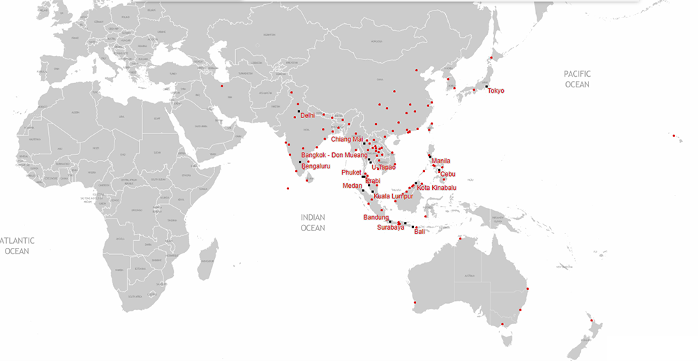 Карта маршрутів AirAsia