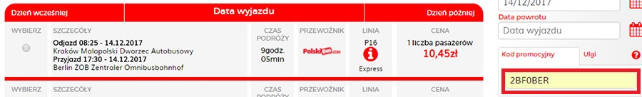 Приклад бронювання Краків - Берлін на сайті Polskibus