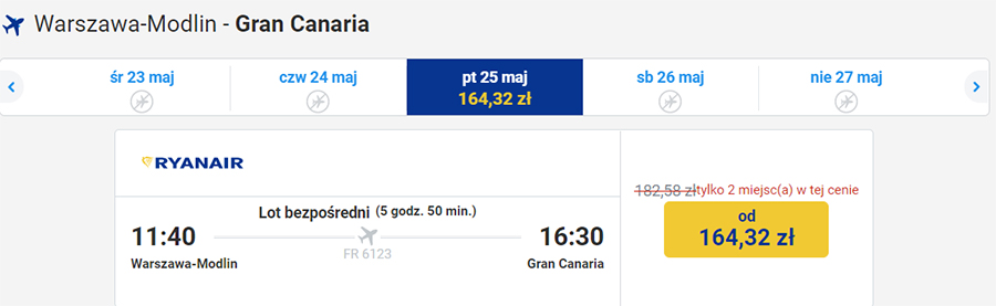 Авіаквитки Варшава - Гран-Канарія на сайті Ryanair зі знижкою