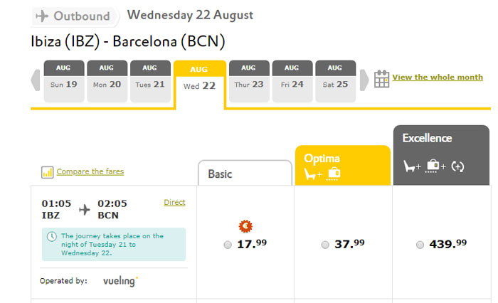 Приклад бронювання квитків Ібіца - Барселона
