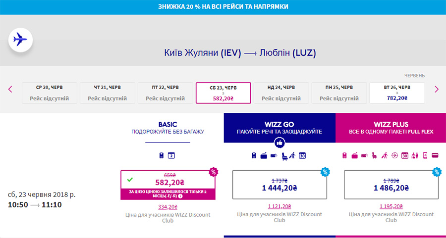 Бронювання перельоту Київ - Люблін на сайті Wizz Air