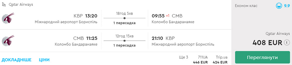 Авіаквитки із Києва в Коломбо в обидва боки на сайті Momondo.ua