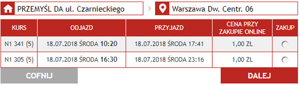 Бронювання автобусних квитків Перемишль - Варшава на сайті Neobus