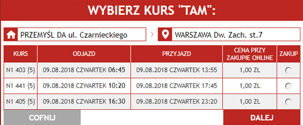 Бронювання автобусних квитків Перемишль - Варшава