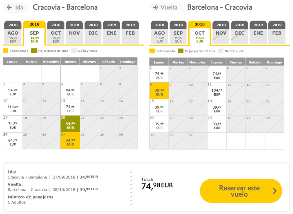 Авіаквитки Краків - Барселона - Краків на сайті Vueling: