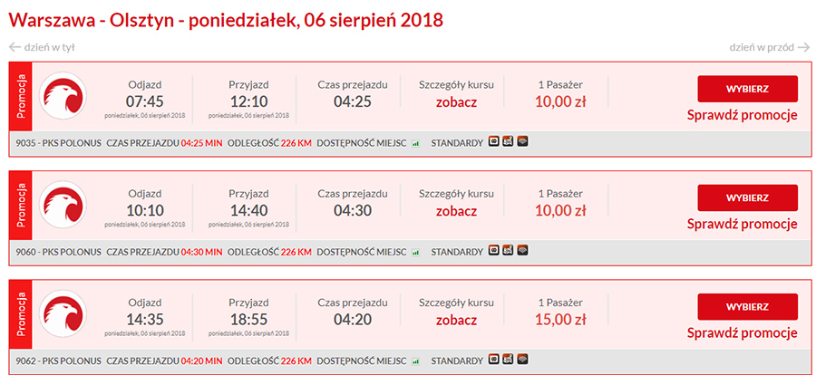 Бронювання автобусних квитків Варшава - Ольштин