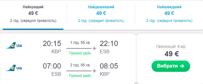 Авіаквитки Київ - Анкара "туди-назад" на сайті SkyScanner:
