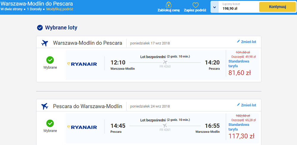 Авіаквитки Варшава - Пескара - Варшава зі знижкою 26€: