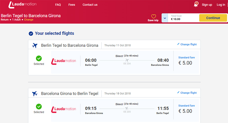 Авіаквитки Берлін - Барселона - Берлін на сайті Laudamotion: