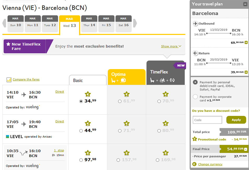 Авіаквитки Відень - Барселона - Відень на сайті Level Airlines