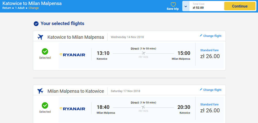 Авіаквитки Катовіце - Мілан (Мальпенса) - Катовіце на сайті Rynaiar: