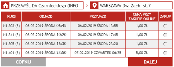 Автобусні квитки Перемишль - Варшава на сайті Neobus: