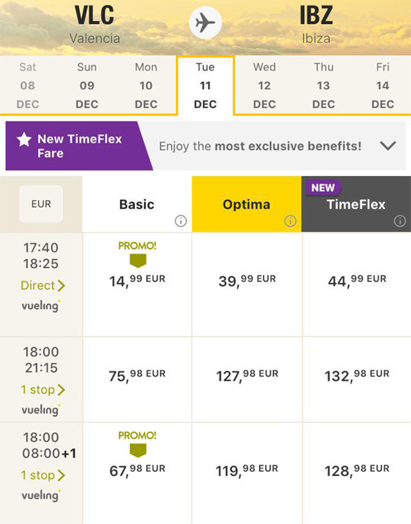 Авіаквитки Валенсія - Ібіца в мобільному додатку Vueling: