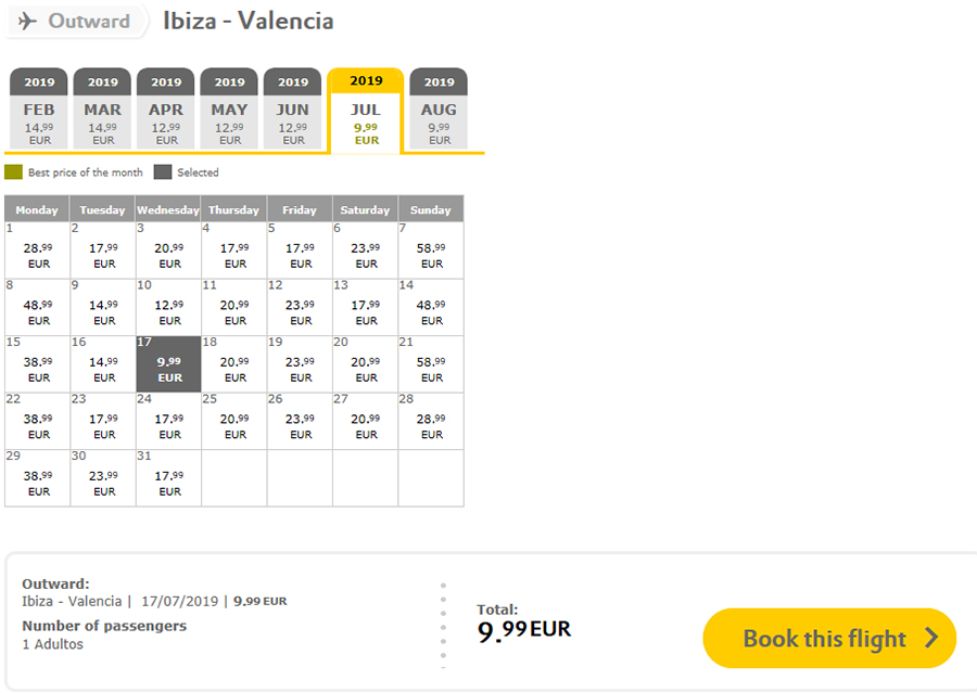 Дешеві авіаквитки Ібіца - Валенсія на сайті Vueling: