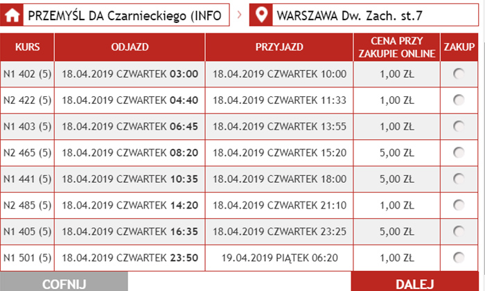 Дешеві квитки на автобус з Перемишля у Варшаву