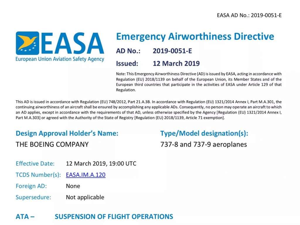 EASA Directive boeing 737 max