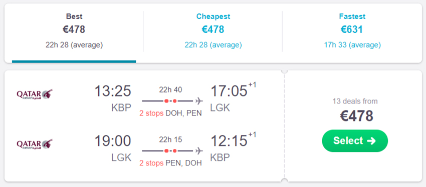 Авіаквитки Київ - Лангкаві - Київ від €478