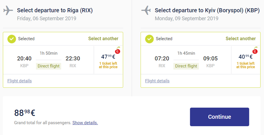 Авіаквитки Київ - Рига - Київ на сайті airBaltic