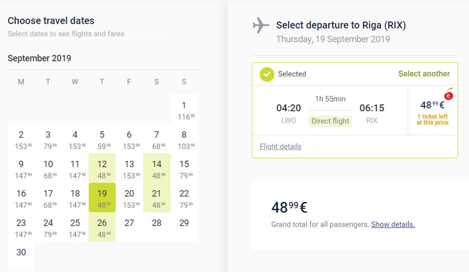 Квитки зі Львова в Ригу з новим календарем цін на сайті airBaltic