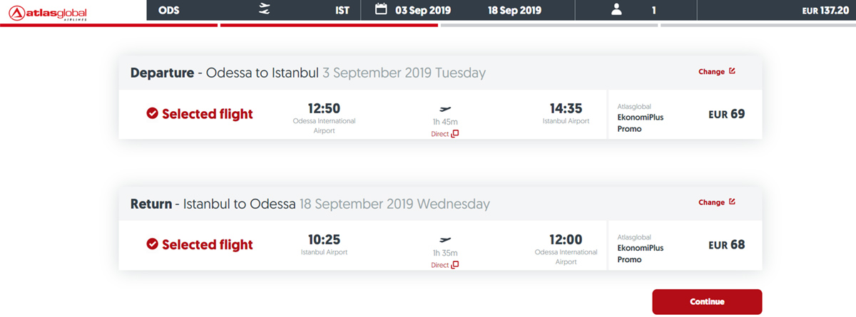 Авіаквитки з Одеси в Стамбул  туди-назад на сайті AtlasGlobal