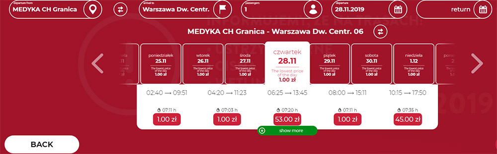 Автобусні квитки Медика - Варшава на листопад
