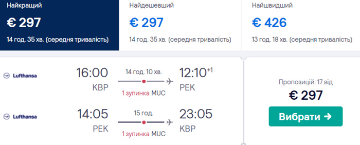 Київ - Пекін - Київ за €297 - €302