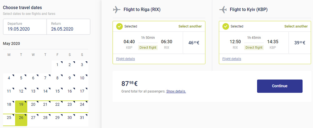 Авіаквитки із Київ - Рига - Київ на сайті airBaltic